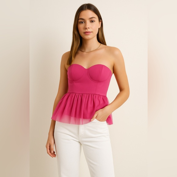 Simply Jules Strapless Pink Bikini Top Tulle Accent Sz M NWT - Picture 1 of 8